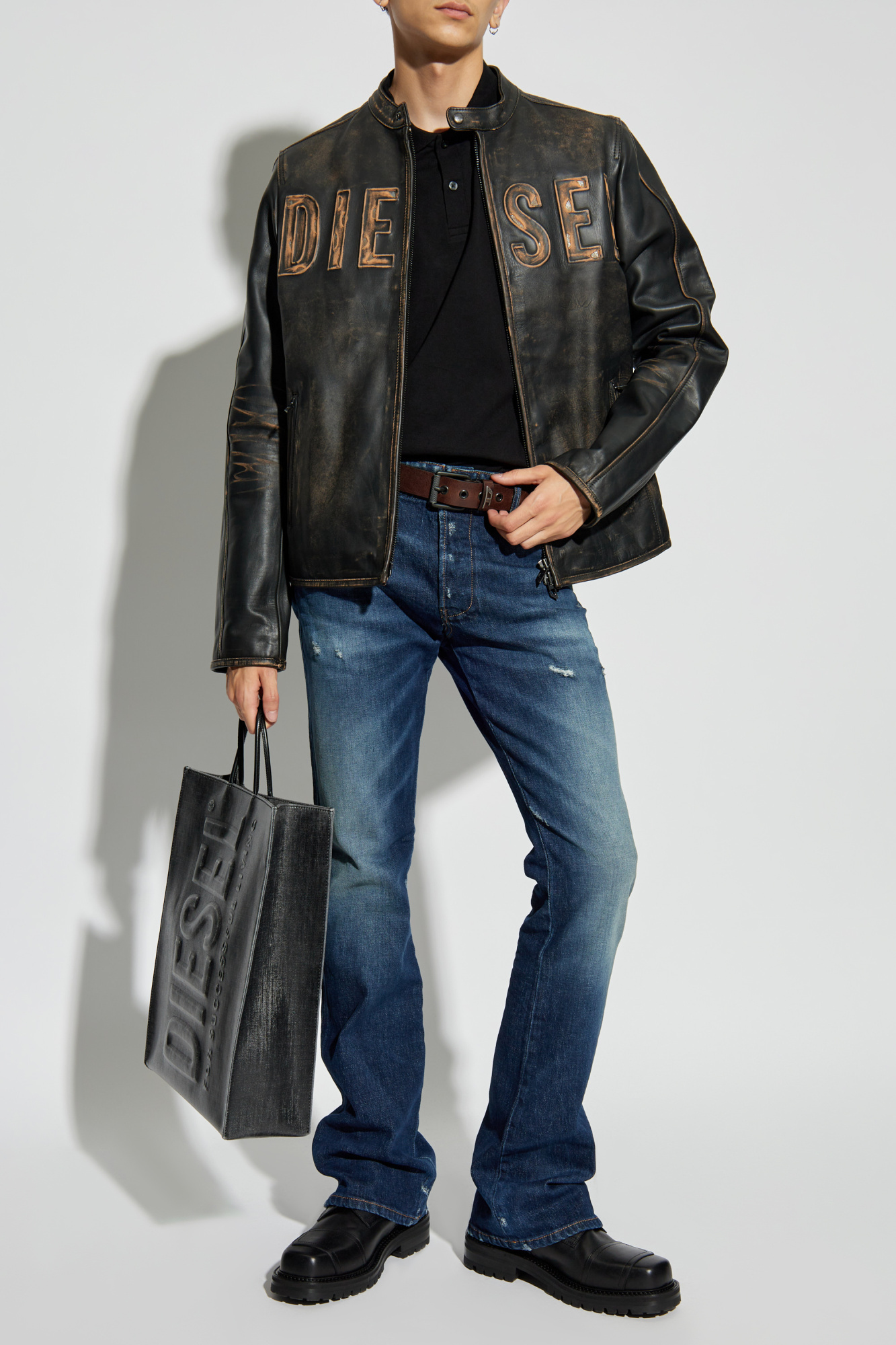 【送料&関税込】Diesel T-rejust-doval-pj Polo Men's Polo shirt with Oval D patch | Black | Diesel
